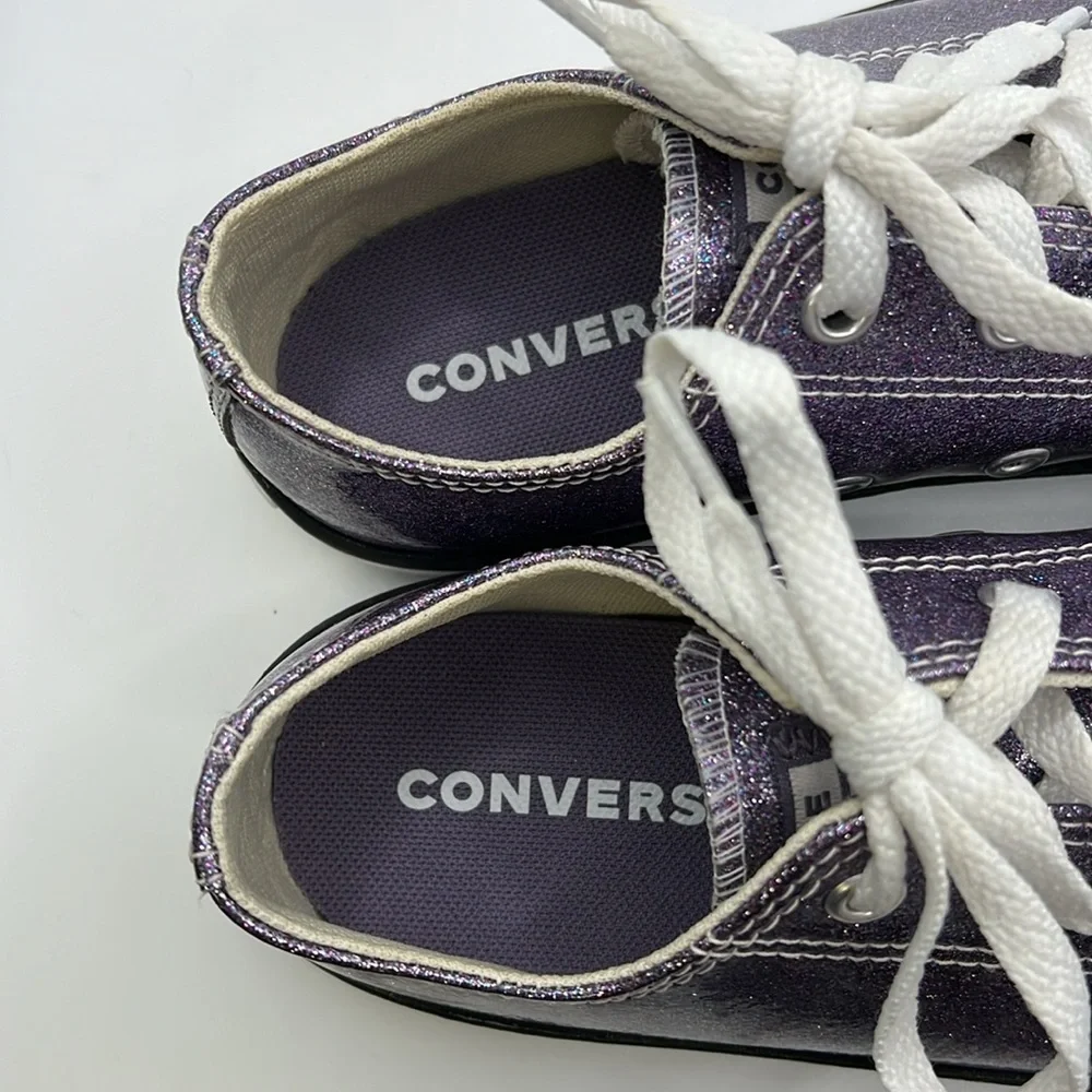 Converse Sneakers Shoes Moody Purple Glitter Kids Juniors Girls Size 3